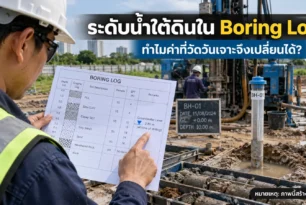 ระดับน้ำใต้ดินใน Boring Log คืออะไร? ทำไมค่าที่วัดวันเจาะจึงเปลี่ยนได้ วิศวกรตรวจระดับน้ำใต้ดินใน Boring Log ที่หน้างานเจาะสำรวจดิน