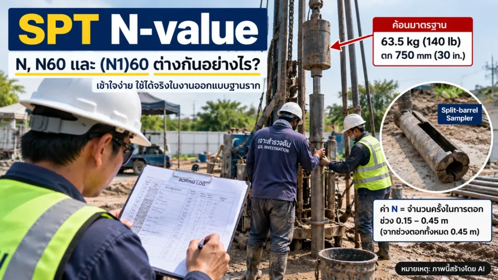 การทดสอบ SPT และการอ่านค่า SPT N-value จาก Boring Log